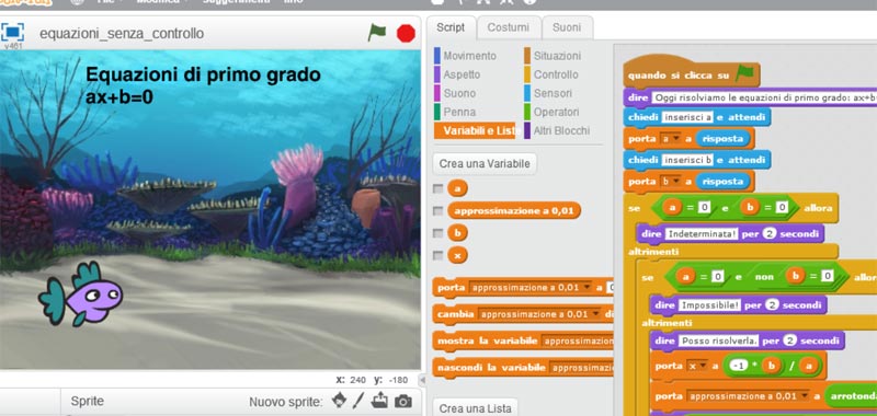 Equazioni di primo grado in Scratch