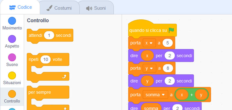 somma con scratch 3