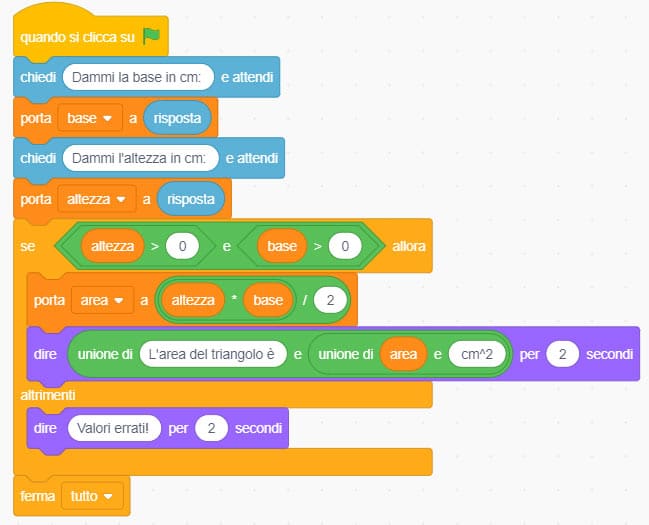 programmare area triangolo