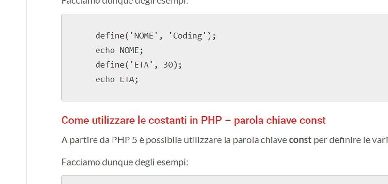 Costanti in PHP