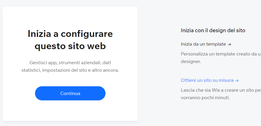 configurazione sito web con wix